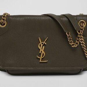 Yves Saint Laurent Olive Shoulder Bag with Gold Accents